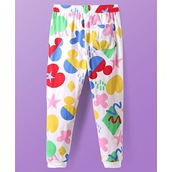 Pine Kids Disney Single Jersey Full Drop Shoulder Sleeves Night Suit with Mickey Mouse Graphic - White & Red