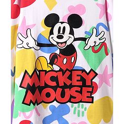 Pine Kids Disney Single Jersey Full Drop Shoulder Sleeves Night Suit with Mickey Mouse Graphic - White & Red