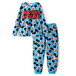 Pine Kids Disney Single Jersey Knit Full Sleeves Night Suit with Mickey Mouse Graphics - Blue