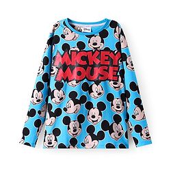 Pine Kids Disney Single Jersey Knit Full Sleeves Night Suit with Mickey Mouse Graphics - Blue