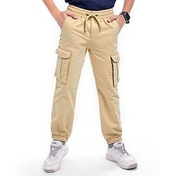 Pine Kids Cotton Woven Full Length  Solid Color Trouser with Pocket - Beige