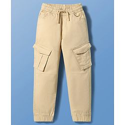 Pine Kids Cotton Woven Full Length  Solid Color Trouser with Pocket - Beige