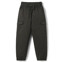 Pine Kids Cotton Woven Full Length  Solid Color Trouser with Pocket - Dark Green