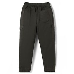 Pine Kids Cotton Woven Full Length  Solid Color Trouser with Pocket - Dark Green
