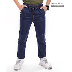 Pine Kids Denim Woven Full Length Washed Jeans - Navy Blue