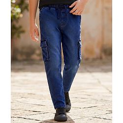 Pine Kids Denim Full Length Washed Jeans with Pockets -  Navy Blue
