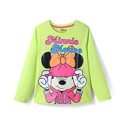 Pine Kids Disney Single Jersey Knit Full Sleeves Night Suit With Minnie Mouse Graphic -  Green & Pink