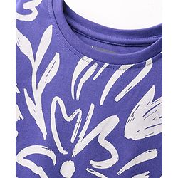Pine Kids Cotton Knit Half Sleeves T-Shirt with Floral Print - Purple