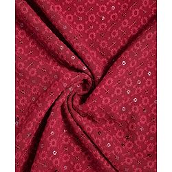 Pine Kids Woven Full Sleeves Kurta Pyjama Set With Floral & Sequin Embroidery - Maroon