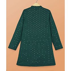 Pine Kids Woven Full Sleeves Kurta Pyjama Set With Sequin Detailing - Dark Green