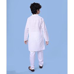 Pine Kids Cotton Woven Full Sleeves Kurta Pyjama Set with Floral Chikankari Work - White