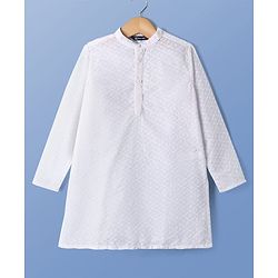 Pine Kids Cotton Woven Full Sleeves Kurta Pyjama Set with Floral Chikankari Work - White