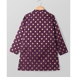 Pine Kids Full Sleeves Woven Kurta Pyjama Set with Floral Embroidery - Wine