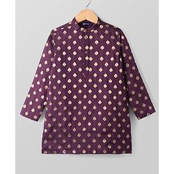 Pine Kids Full Sleeves Woven Kurta Pyjama Set with Floral Embroidery - Wine