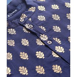 Pine Kids Full Sleeves Woven Kurta Pyjama Set with Floral Embroidery - Navy Blue
