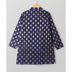 Pine Kids Full Sleeves Woven Kurta Pyjama Set with Floral Embroidery - Navy Blue