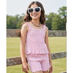 Pine Kids Cotton Woven Sleeveless Smocked Top & Shorts Set - Pink