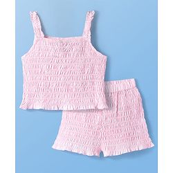 Pine Kids Cotton Woven Sleeveless Smocked Top & Shorts Set - Pink