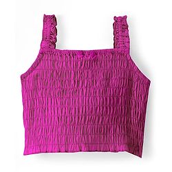 Pine Kids Cotton Woven Singlet Sleeves Top & Shorts Set with Smocking Detailing - Dark Pink