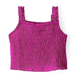 Pine Kids Cotton Woven Singlet Sleeves Top & Shorts Set with Smocking Detailing - Dark Pink