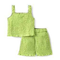 Pine Kids Cotton Woven Singlet Sleeves Smocked Top & Shorts Set - Light Green