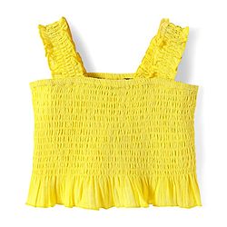 Pine Kids Cotton Woven Sleeveless Top & Skirt Set With Floral Embroidery - Yellow & Navy Blue