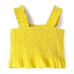 Pine Kids Cotton Woven Sleeveless Top & Skirt Set With Floral Embroidery - Yellow & Navy Blue