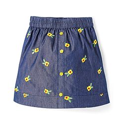 Pine Kids Cotton Woven Sleeveless Top & Skirt Set With Floral Embroidery - Yellow & Navy Blue