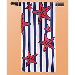 Pine Kids Terry Knit Towel with Star Print L 121 x B 60 cm - White & Red