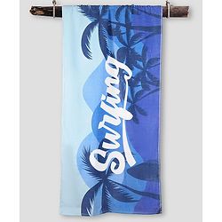 Pine Kids Terry Woven Bath Towel with Text & Coconut Tree Print L 122 x B 60 cm - Blue