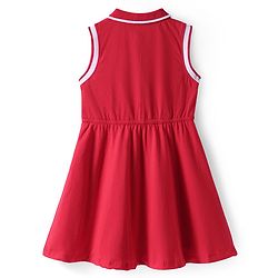 Pine Kids Cotton Knit Sleeveless Collared Dress with Foil Heart Print - Red