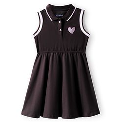 Pine Kids Cotton Knit Sleeveless Collared Dress with Foil Heart Print - Black