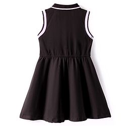 Pine Kids Cotton Knit Sleeveless Collared Dress with Foil Heart Print - Black