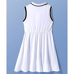 Pine Kids Cotton Knit Sleeveless Collared Frock with Glitter Heart Print - White
