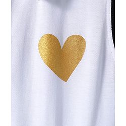 Pine Kids Cotton Knit Sleeveless Collared Frock with Glitter Heart Print - White