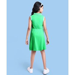 Pine Kids Cotton Knit Sleeveless Collared Dress with Foil Heart Print - Light Green