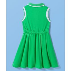 Pine Kids Cotton Knit Sleeveless Collared Dress with Foil Heart Print - Light Green