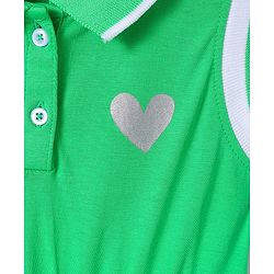 Pine Kids Cotton Knit Sleeveless Collared Dress with Foil Heart Print - Light Green