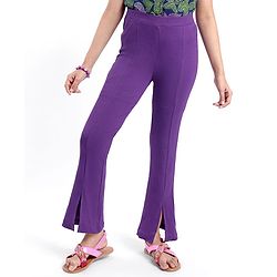 Pine Kids Cotton Lycra Knit Full Length Solid Leggings - Purple