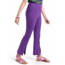 Pine Kids Cotton Lycra Knit Full Length Solid Leggings - Purple