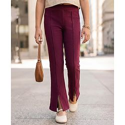 Pine Kids Cotton Lycra Knit Full Length Solid Leggings - Wine
