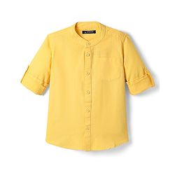 Pine Kids 100% Cotton Full Sleeves Solid Coloured Shirts With Mandarin Collar- Yellow