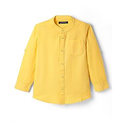 Pine Kids 100% Cotton Full Sleeves Solid Coloured Shirts With Mandarin Collar- Yellow