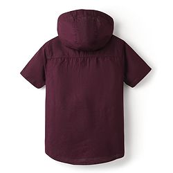 Pine Kids Cotton Woven Half Sleeves Solid Colour Hooded Shirt - Wine