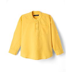 Pine Kids Cotton Woven Mandarin Collar Full Sleeves Solid Colour Kurta Style Shirt - Yellow