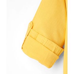 Pine Kids Cotton Woven Mandarin Collar Full Sleeves Solid Colour Kurta Style Shirt - Yellow