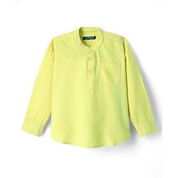 Pine Kids Cotton Woven Mandarin Collar Full Sleeves Solid Colour Kurta Style Shirt - Yellow