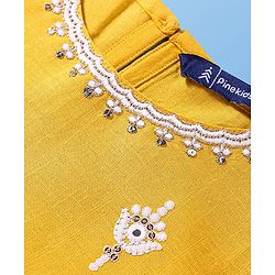 Pine Kids Woven Three Fourth Sleeves Floral & Sequin Embroidered Kurta Salwar Set with Dupatta - Mustard