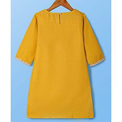 Pine Kids Woven Three Fourth Sleeves Floral & Sequin Embroidered Kurta Salwar Set with Dupatta - Mustard