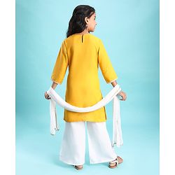Pine Kids Woven Three Fourth Sleeves Floral & Sequin Embroidered Kurta Salwar Set with Dupatta - Mustard